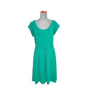 Garnet Hill Dress-Women Sz 14-Green Cotton/ Modal-Cap Sleeve